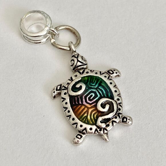 Sea Turtle European Slider Bead Clip Charm Silver Nautical Island Beach Enamel - Picture 6 of 10